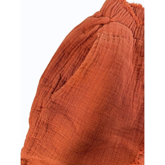 BlankNYC Women's Frayed Hem Stretch Waist Rust Orange Shorts Cotton Blend Small - Picture 9 of 11